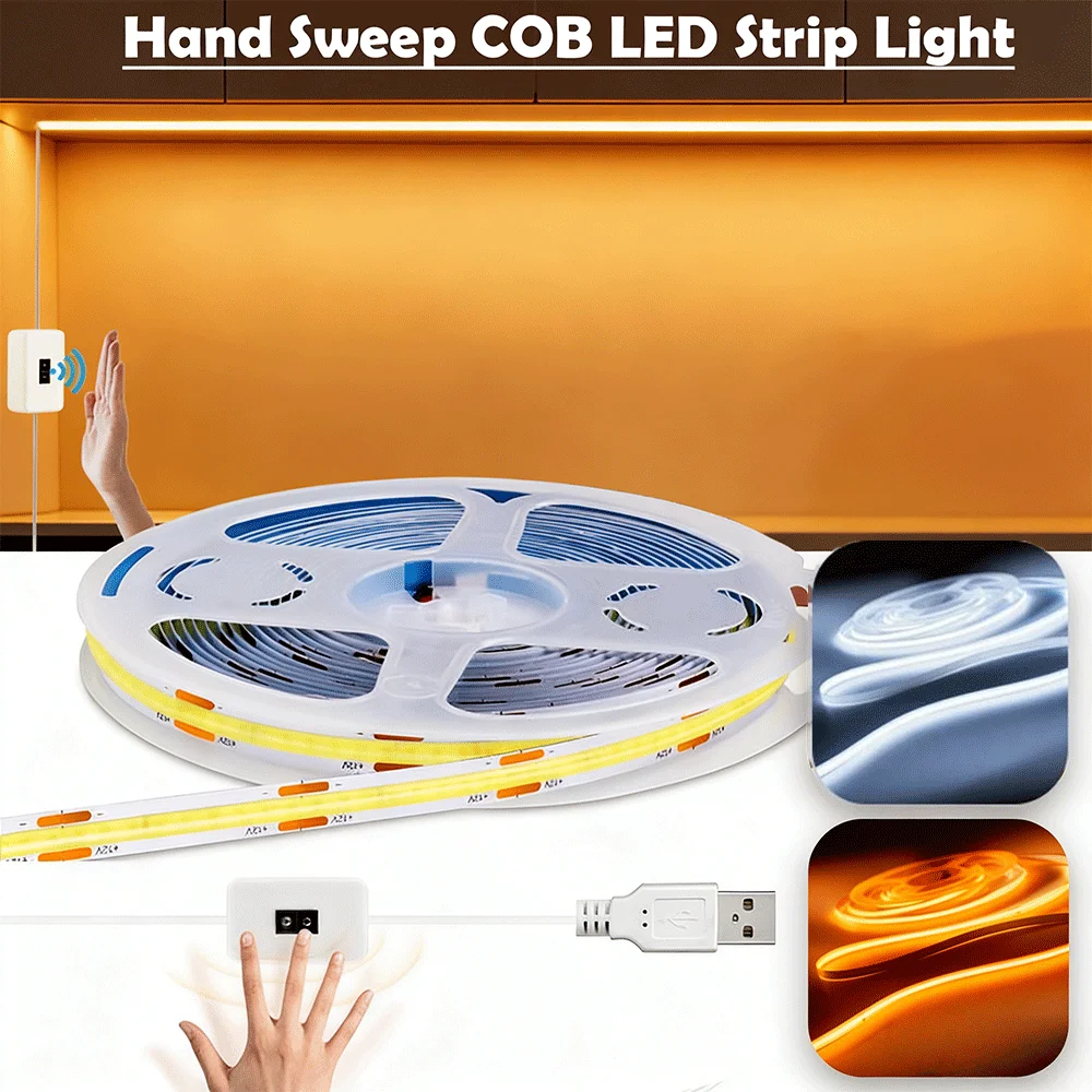 Hand Gesture Control COB LED Strip Light – USB Powered, Flexible & Cuttable, Motion Sensor Under Cabinet Lighting for Kitchen
Hand Gesture Control COB LED Strip Light – USB Powered, Flexible & Cuttable, Motion Sensor Under Cabinet Lighting for Kitchen