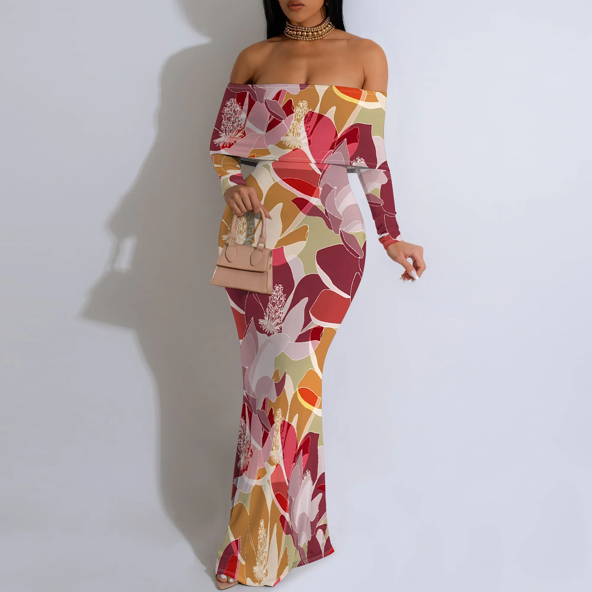 Boho Off Shoulder Maxi Dress Women Colorful Abstract Print Fall Party Long Dress
Boho Off Shoulder Maxi Dress Women Colorful Abstract Print Fall Party Long Dress