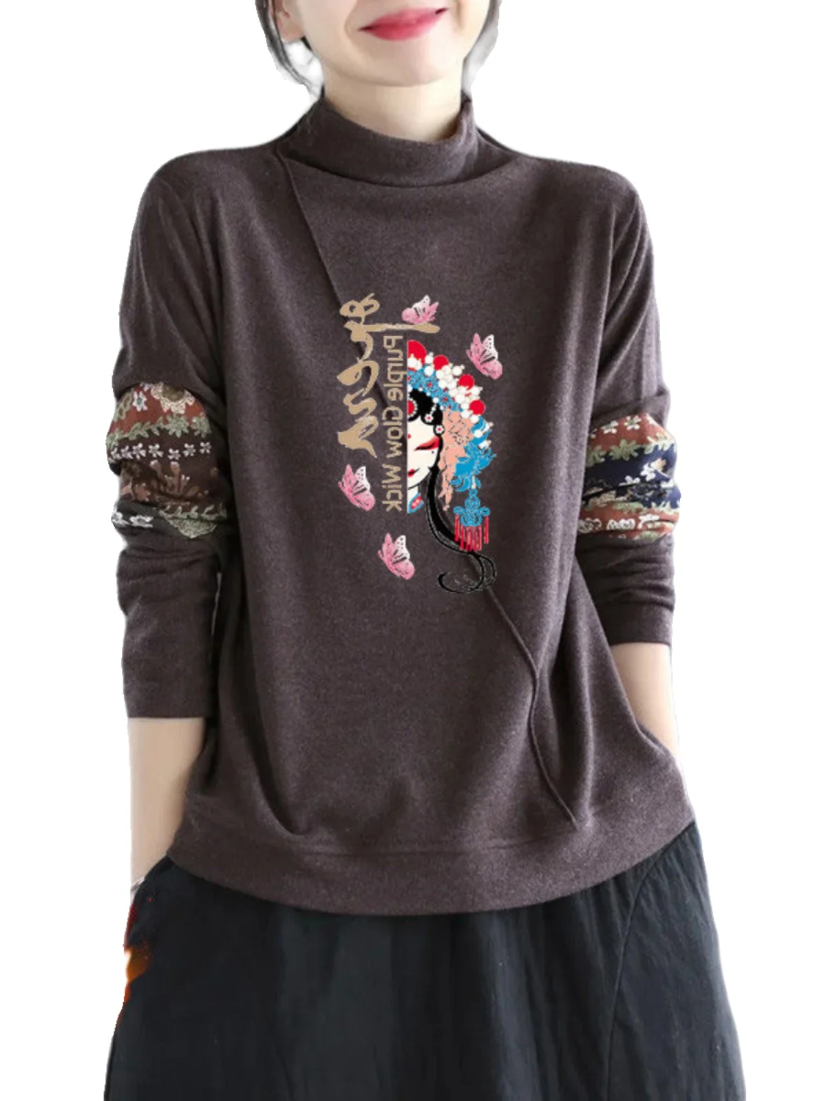 Thickened High Collar Printed T-Shirt Women's Autumn Winter Fashion Base Shirt Slimming Top Commute Style Loose Fit Long Sleeve
Thickened High Collar Printed T-Shirt Women's Autumn Winter Fashion Base Shirt Slimming Top Commute Style Loose Fit Long Sleeve