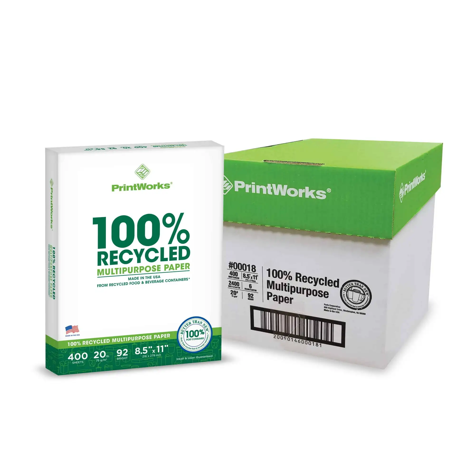 PrintWorks 100% Recycled Multipurpose Paper, 8.5" x 11", 20 lb, White, 2400 Sheets
PrintWorks 100% Recycled Multipurpose Paper, 8.5" x 11", 20 lb, White, 2400 Sheets
