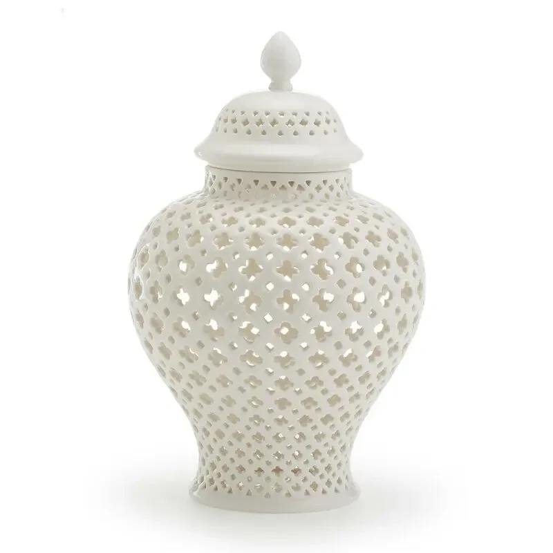 Hollow out bottles, ceramic jars, white retro decorations, handicrafts, storage tanks with lids
Hollow out bottles, ceramic jars, white retro decorations, handicrafts, storage tanks with lids