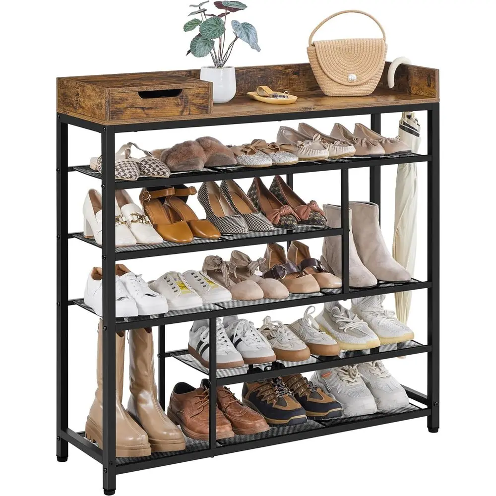6-Tier Standing Shoe Organizer with Storage Box, Rustic Brown and Black, for Entryway or Doorway
6-Tier Standing Shoe Organizer with Storage Box, Rustic Brown and Black, for Entryway or Doorway