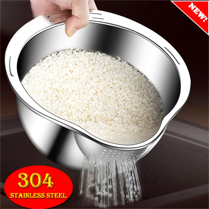 304 Food Graded Stainless Steel Rice Washer Strainer Bowl Fruit Vegetable Strainer Kitchen Tools Tough Build Dishes Container
304 Food Graded Stainless Steel Rice Washer Strainer Bowl Fruit Vegetable Strainer Kitchen Tools Tough Build Dishes Container
