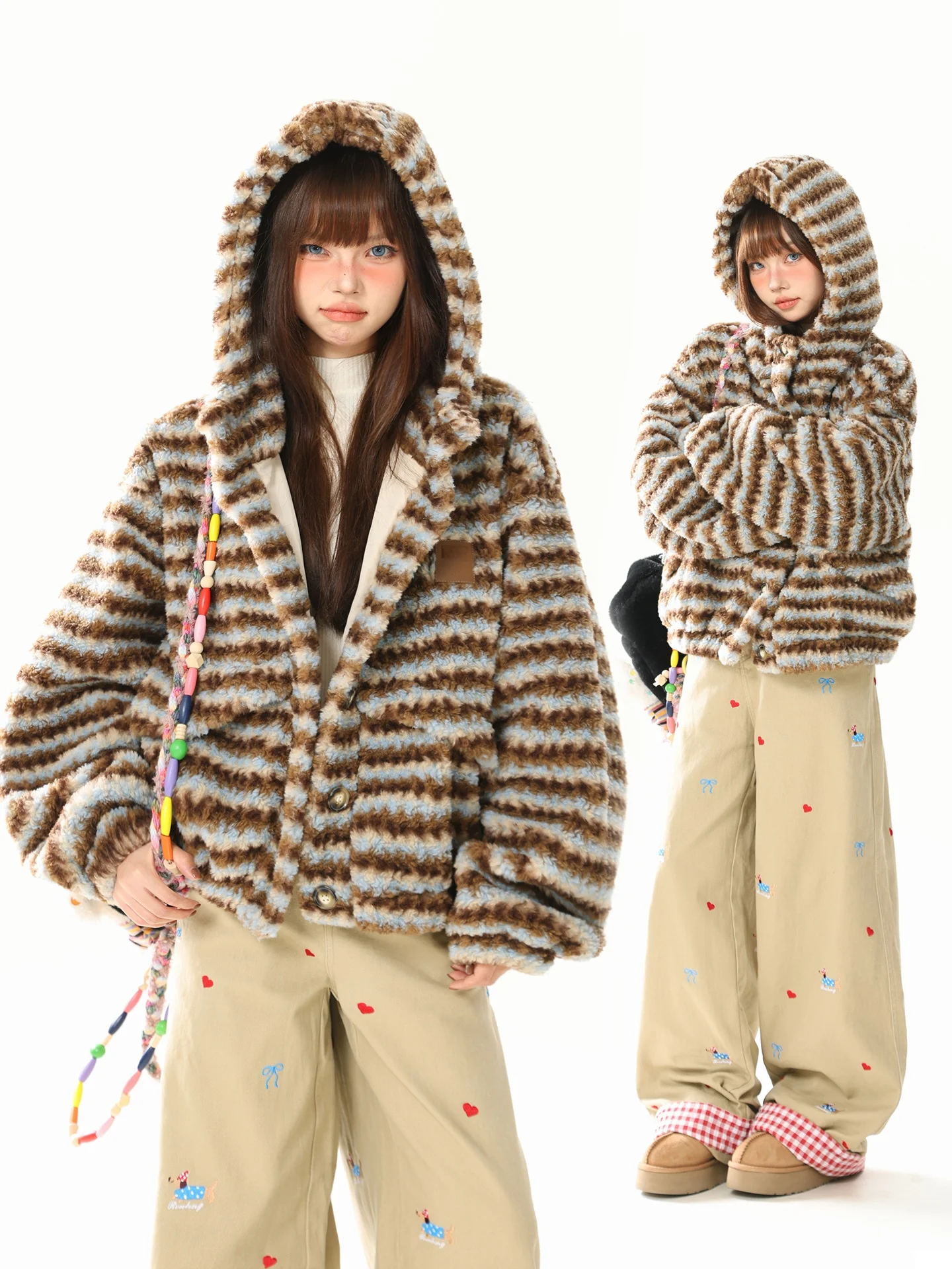 AONW American Retro Striped Lamb Fur Collar Hooded Jaet Women's Autumn Winter Lazy Sle Loose Casual Cotton Coat
AONW American Retro Striped Lamb Fur Collar Hooded Jaet Women's Autumn Winter Lazy Sle Loose Casual Cotton Coat