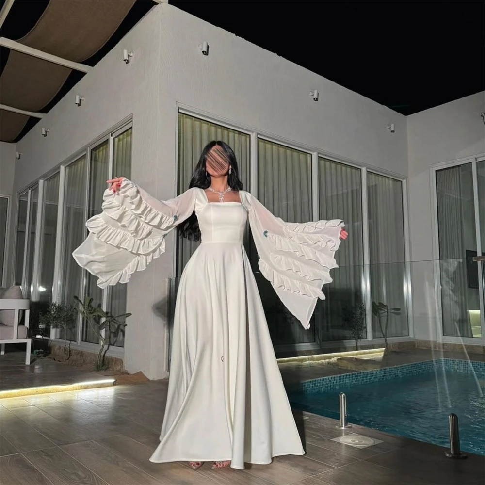 Customized Evening Dress Exquisite White Soft satin Square Collar Off the Shoulder Long Sleeves Ruched Crystal Prom Gowns
Customized Evening Dress Exquisite White Soft satin Square Collar Off the Shoulder Long Sleeves Ruched Crystal Prom Gowns