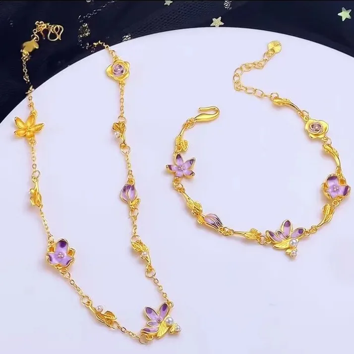 Light Luxury 9999 24K real gold Monet Garden Wish Kite Pearl inlaid bracelet necklace set enamel fashion set
Light Luxury 9999 24K real gold Monet Garden Wish Kite Pearl inlaid bracelet necklace set enamel fashion set