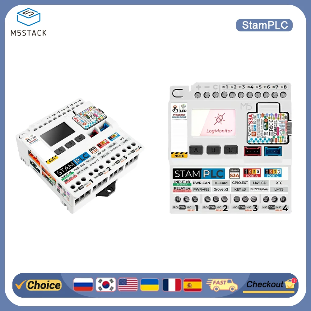 M5Stack StamPLc IoT PLC Controller ESP32S3 WiFi BLE, Smart Home Automation, Cloud Monitoring, Industrial ESP32 Board
M5Stack StamPLc IoT PLC Controller ESP32S3 WiFi BLE, Smart Home Automation, Cloud Monitoring, Industrial ESP32 Board