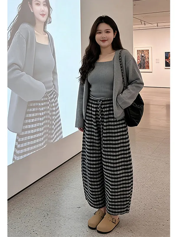 Unique Grey Vest High Waist Striped Casual Pants Slimming Fashion Cardigan Three Piece Set for Women Breathable Polyester Fabric
Unique Grey Vest High Waist Striped Casual Pants Slimming Fashion Cardigan Three Piece Set for Women Breathable Polyester Fabric
