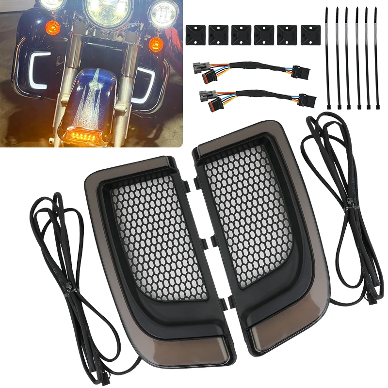 Motorcycle Fairing Lower Grills Turn Signals Light LED For Harley Touring Electra Glide Ultra Classic Street Glide 2014-2022
Motorcycle Fairing Lower Grills Turn Signals Light LED For Harley Touring Electra Glide Ultra Classic Street Glide 2014-2022