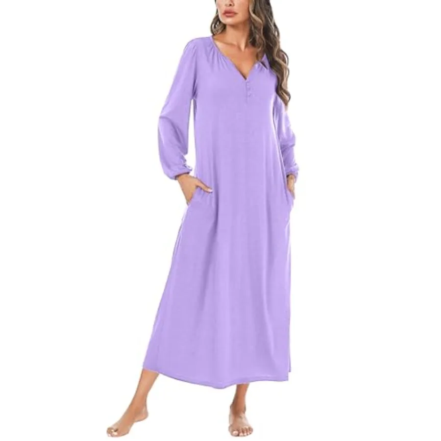 Marvmys Womens Cotton Long Sleeve Nightgown Long Sleepshirts Full Length Henley Sleep Dress with Pockets
Marvmys Womens Cotton Long Sleeve Nightgown Long Sleepshirts Full Length Henley Sleep Dress with Pockets