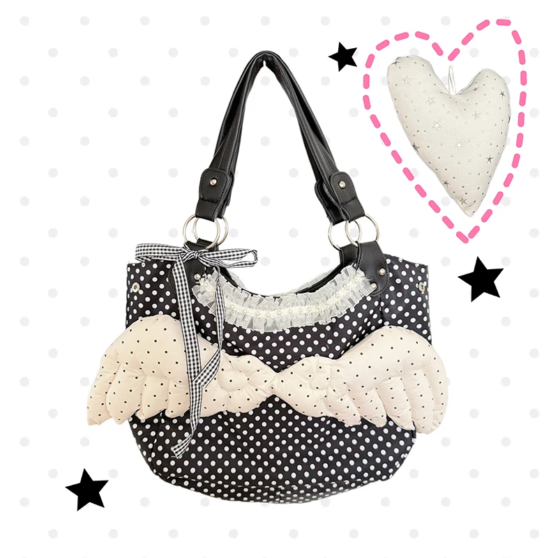 Gothic Angel Wings Polka Dot Women's Tote Bag Y2k Canvas Large Capacity Reversible Crossbody Bag Cute Lace Commuter Shoulder Bag
Gothic Angel Wings Polka Dot Women's Tote Bag Y2k Canvas Large Capacity Reversible Crossbody Bag Cute Lace Commuter Shoulder Bag