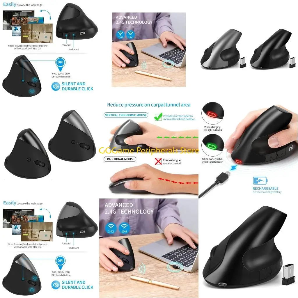 U55B Ergonomics Mouse Wireless 2.4G Vertical Mouse with 800/1200/1600DPI Adjustable
U55B Ergonomics Mouse Wireless 2.4G Vertical Mouse with 800/1200/1600DPI Adjustable