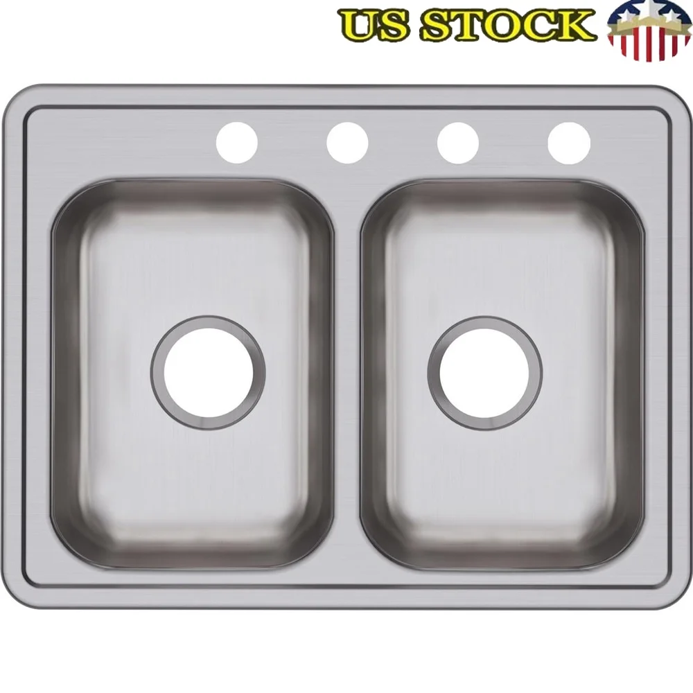 Stainless Steel Double Bowl Drop-in Sink 25x19 ADA Compliant 5 Hole Design Equal Size Bowls Kitchen Use
Stainless Steel Double Bowl Drop-in Sink 25x19 ADA Compliant 5 Hole Design Equal Size Bowls Kitchen Use