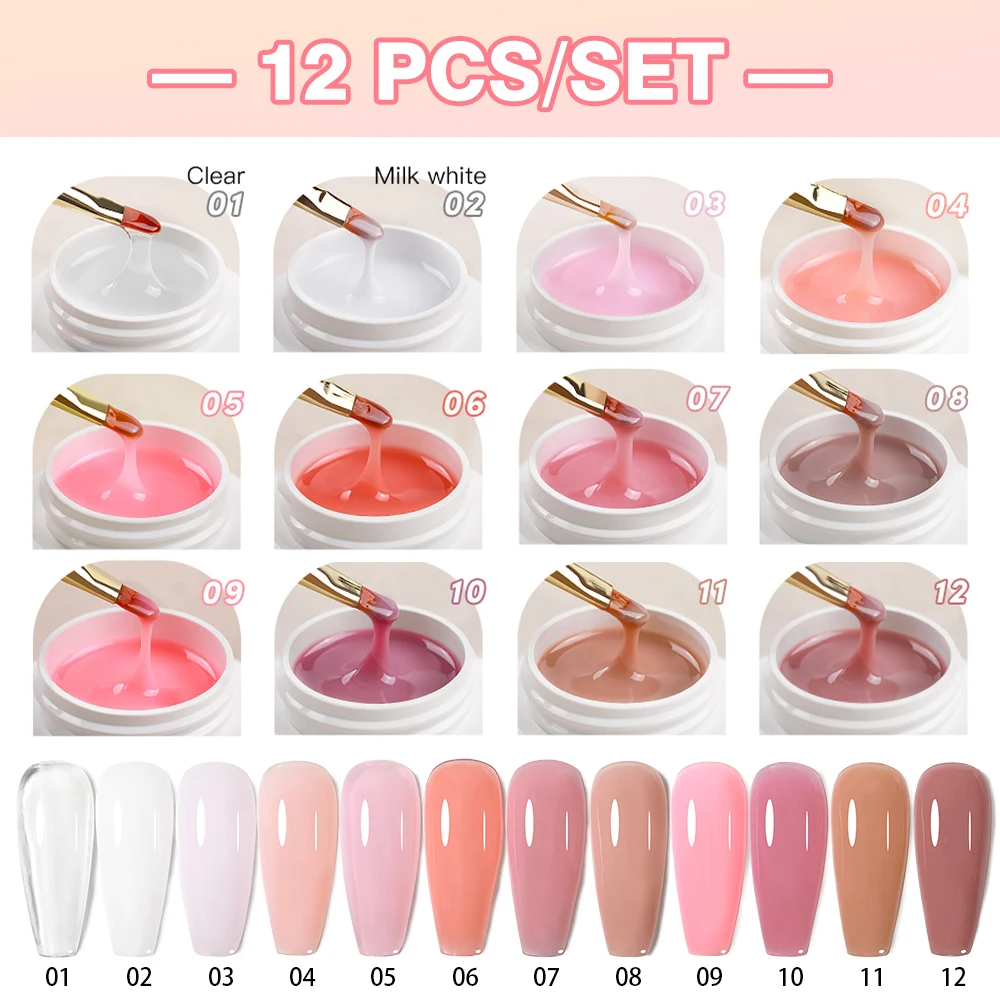 12pcs/set Colors Extension Gel Nail Polish Set 15ML Pink White Clear Extension Gel for Mnicure Carving Nail Art GEL BUILDER Kit
12pcs/set Colors Extension Gel Nail Polish Set 15ML Pink White Clear Extension Gel for Mnicure Carving Nail Art GEL BUILDER Kit