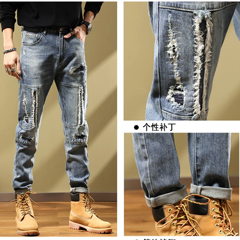 Mens Ripped Loose Jeans Blue Slim Fit Hole Casual Pants Hip Hop Stretch Trousers Streetwear 2024 High Quality Denim Man Clothing
Mens Ripped Loose Jeans Blue Slim Fit Hole Casual Pants Hip Hop Stretch Trousers Streetwear 2024 High Quality Denim Man Clothing