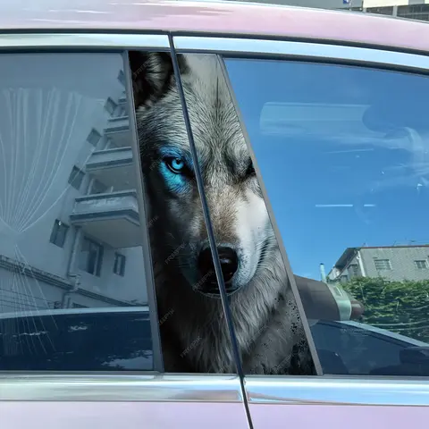 2pcs Blue eyes wolf Car Center Pillar Sticker B-Pillar Protective Film Decoration Decals