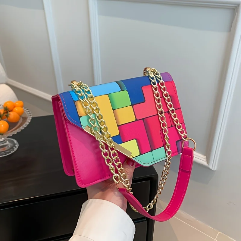 Colorblock Mini Crossbody Bag, Trendy Chain Strap Shoulder Bag, Ladies' Stylish New Square Small Purse
Colorblock Mini Crossbody Bag, Trendy Chain Strap Shoulder Bag, Ladies' Stylish New Square Small Purse