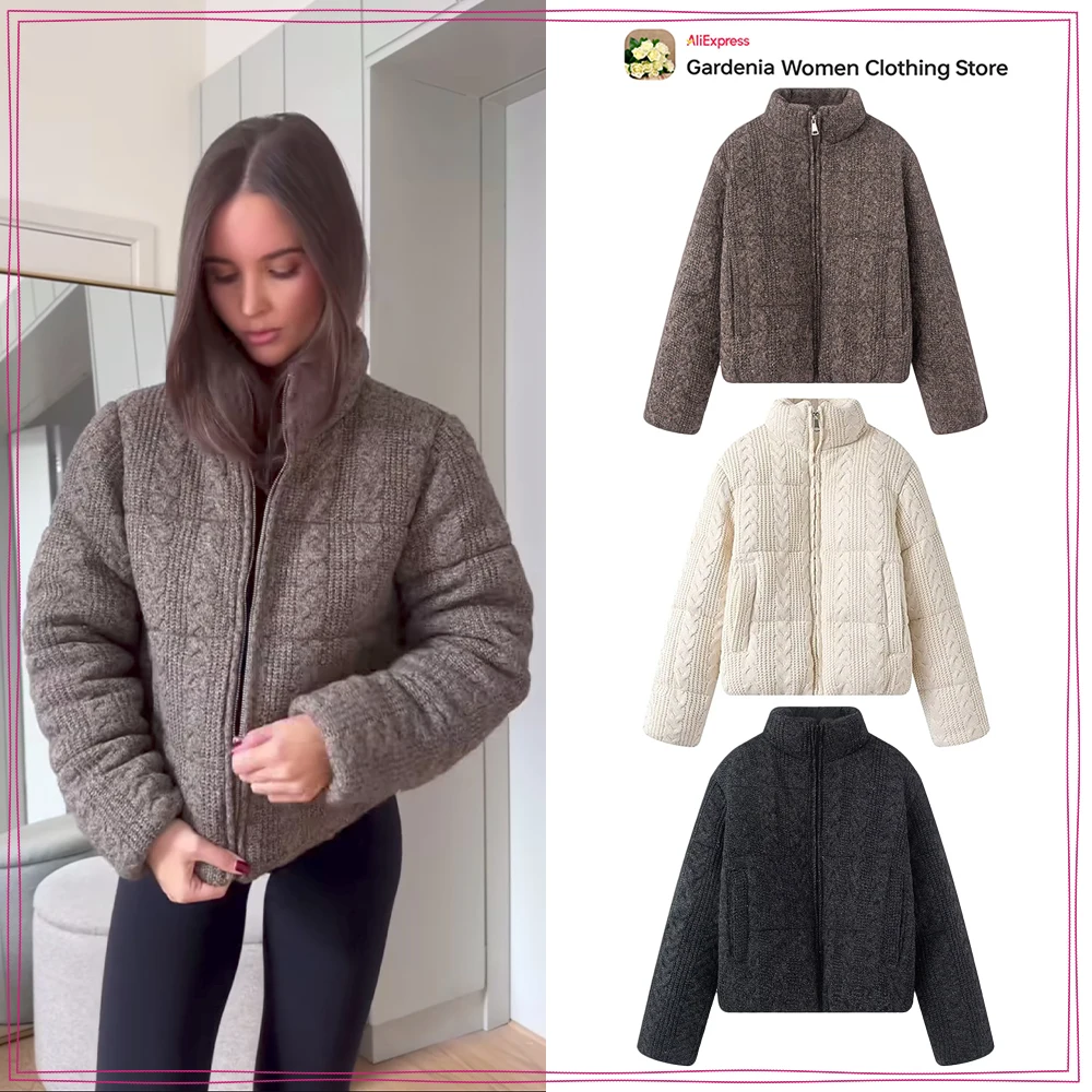 Stylish Women Cable Knit Padded Bomber Anorak with Elastic Hem Casual High Collar Long Sleeves Zippered Parkas with Welt Pockets
Stylish Women Cable Knit Padded Bomber Anorak with Elastic Hem Casual High Collar Long Sleeves Zippered Parkas with Welt Pockets