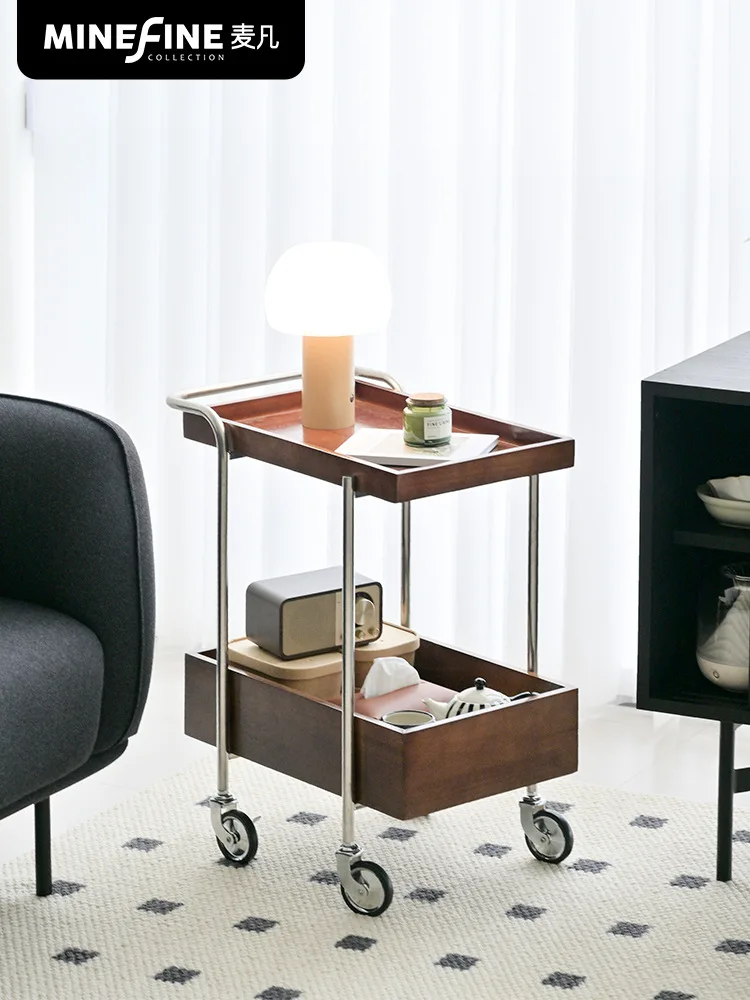 Mobile trolley stainless steel household storage trolley ins style wood color sofa side storage rack
Mobile trolley stainless steel household storage trolley ins style wood color sofa side storage rack