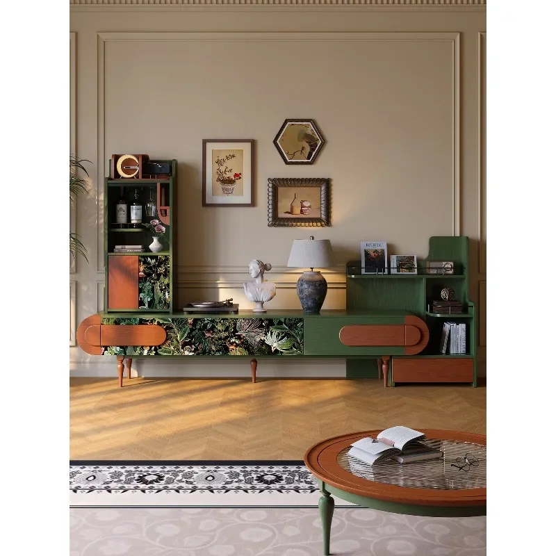 French retro TV cabinet, integrated storage locker, living room solid wood floor medium and ancient style
French retro TV cabinet, integrated storage locker, living room solid wood floor medium and ancient style