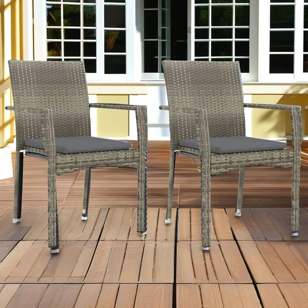 3-Piece Gray Poly Rattan Patio Dining Set with Cushions - Outdoor Furniture for Comfort & Style
3-Piece Gray Poly Rattan Patio Dining Set with Cushions - Outdoor Furniture for Comfort & Style