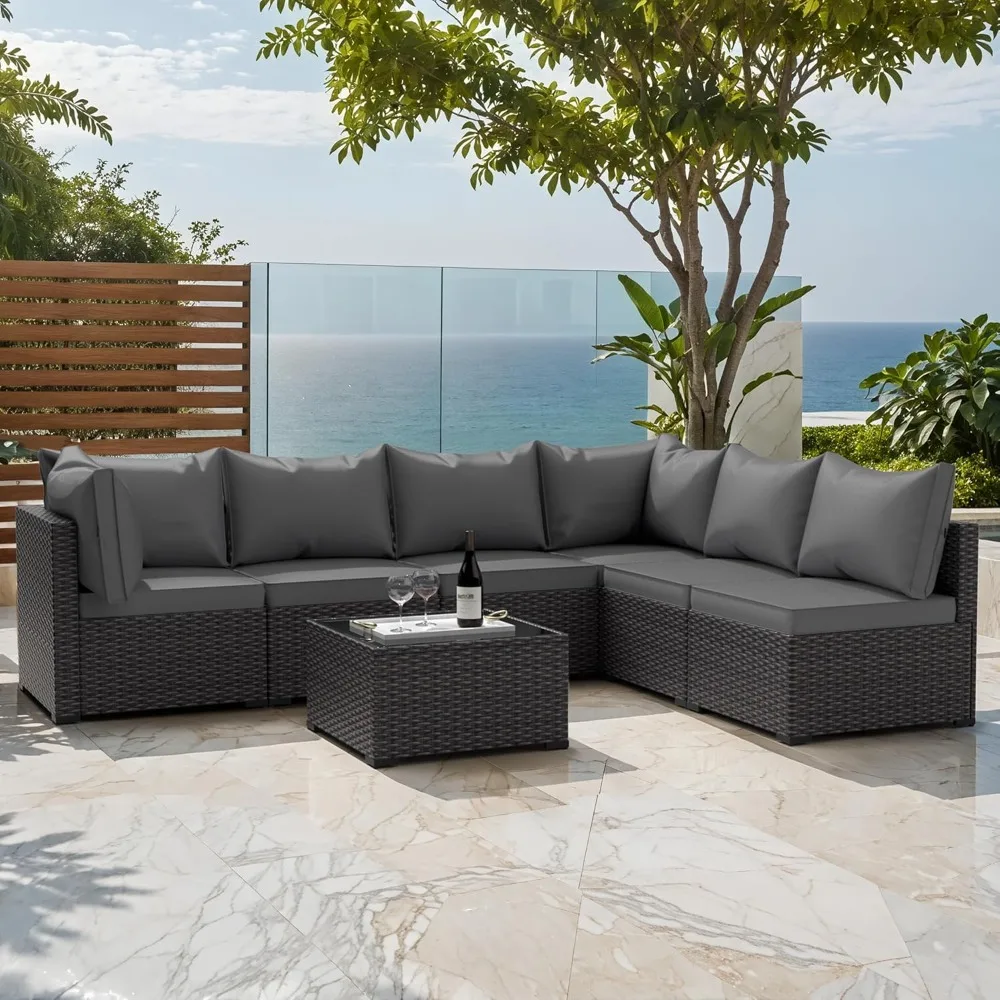 Patio Furniture Set 7 Pieces Outdoor Patio Furniture Wicker Sectional Furniture Sofa Conversation Sets with Cushions
Patio Furniture Set 7 Pieces Outdoor Patio Furniture Wicker Sectional Furniture Sofa Conversation Sets with Cushions