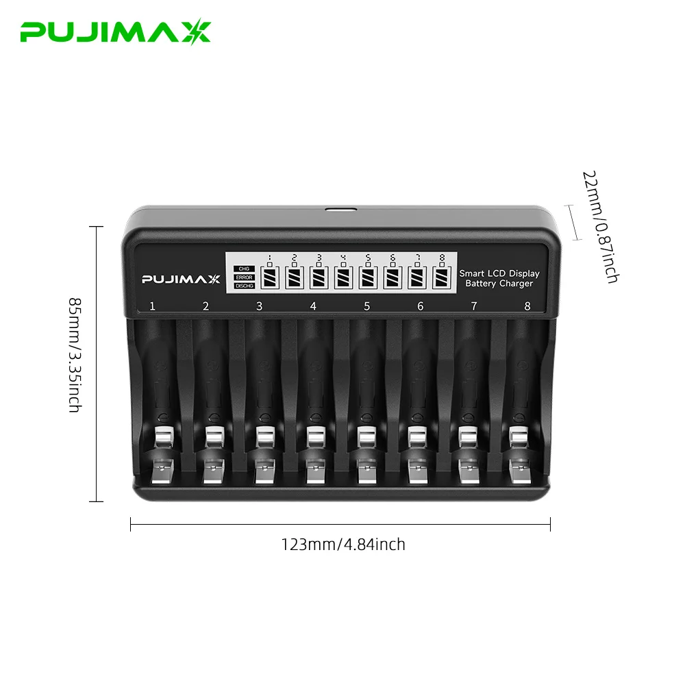 PUJIMAX 4/8slot AAA/AA Battery Charger for 1.5V Li-ion Rechargeable Battery Short Circuit Protect LCD Display Li-ion USB Charger
PUJIMAX 4/8slot AAA/AA Battery Charger for 1.5V Li-ion Rechargeable Battery Short Circuit Protect LCD Display Li-ion USB Charger