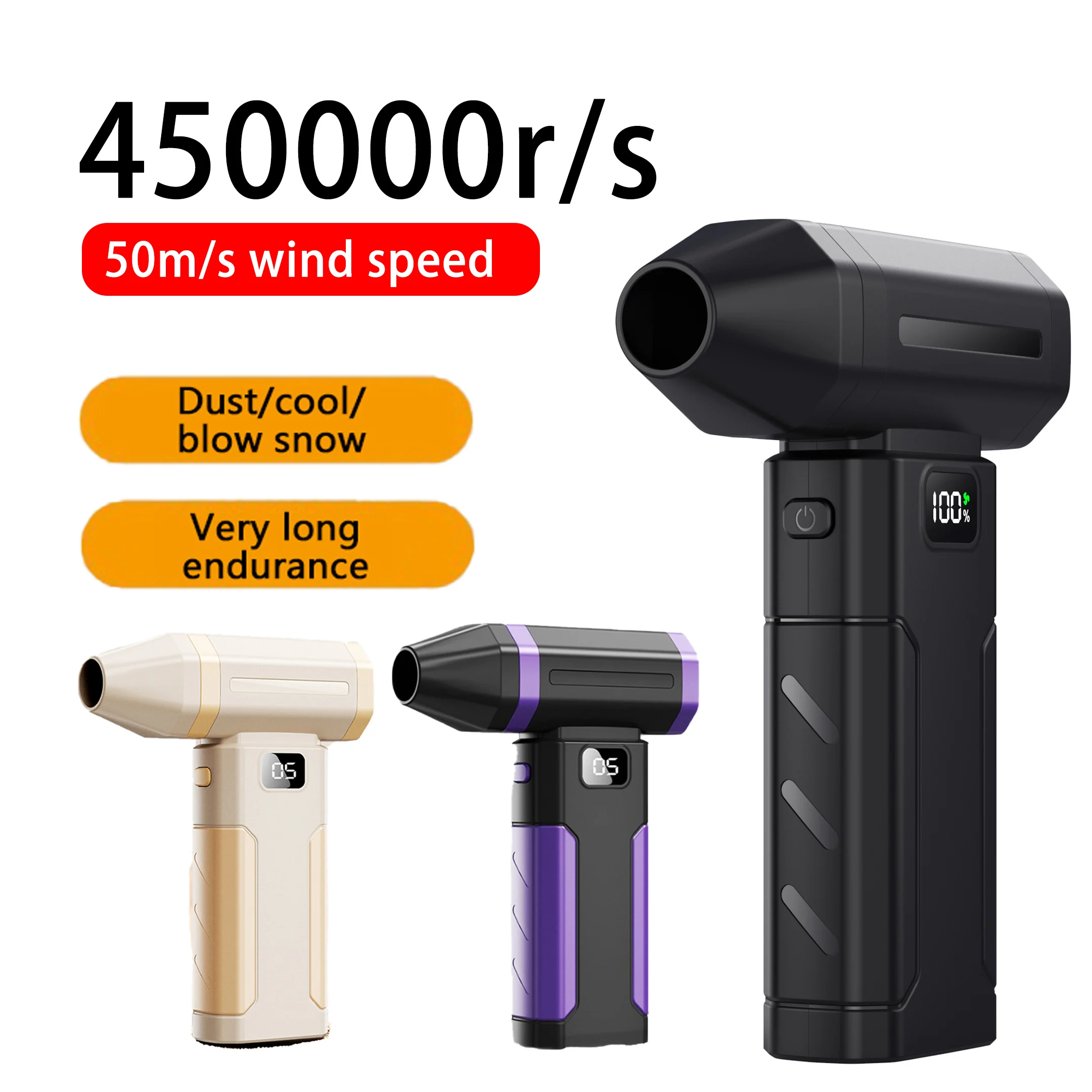 450000RPM Portable Air Blower 400g Thrust Strong Wind Digtial Display Turbo Jet Fan Adjustable 5 Gear Speed Violent Fan Recharge
450000RPM Portable Air Blower 400g Thrust Strong Wind Digtial Display Turbo Jet Fan Adjustable 5 Gear Speed Violent Fan Recharge