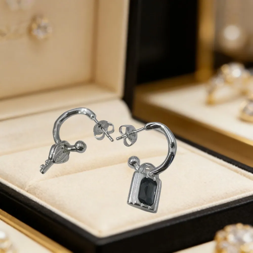 2026 Summer Cute Asymmetric Grey Crystal Padlock Heart shaped Key Earrings Jewelry Accessories Women's Gift
2026 Summer Cute Asymmetric Grey Crystal Padlock Heart shaped Key Earrings Jewelry Accessories Women's Gift