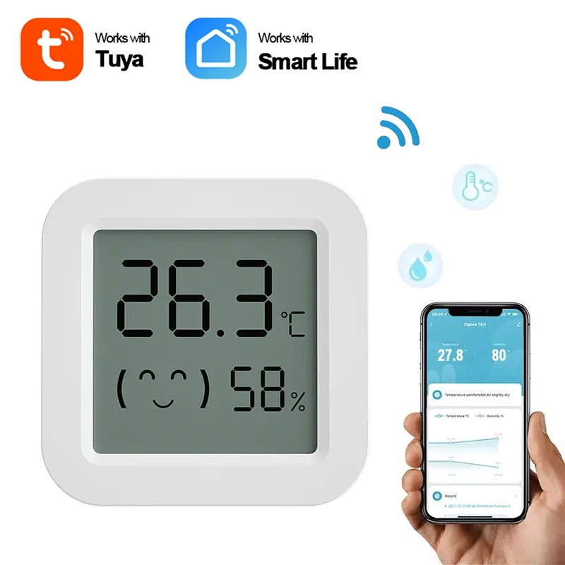 Tuya Temperature Humidity Sensor Mini LCD Digital Display Compatible with Bluetooth APP Remote Control Alexa Google Smart Home
Tuya Temperature Humidity Sensor Mini LCD Digital Display Compatible with Bluetooth APP Remote Control Alexa Google Smart Home