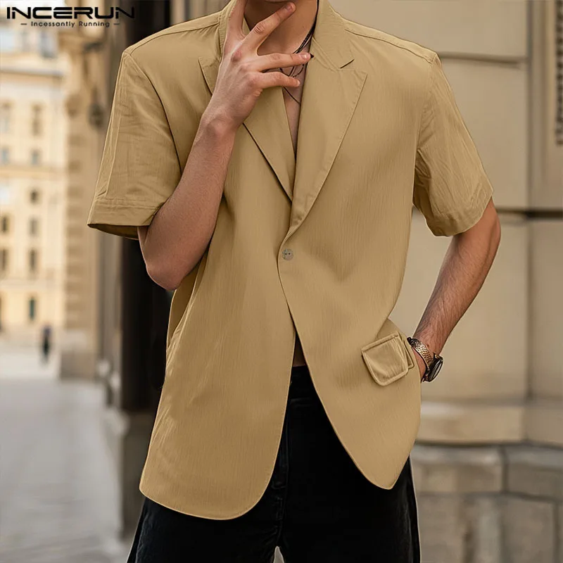 INCERUN Men Blazer Solid Color Lapel Short Sleeve One Button Streetwear Suits Men Korean Style Fashion Casual Thin Coats S-5XL
INCERUN Men Blazer Solid Color Lapel Short Sleeve One Button Streetwear Suits Men Korean Style Fashion Casual Thin Coats S-5XL
