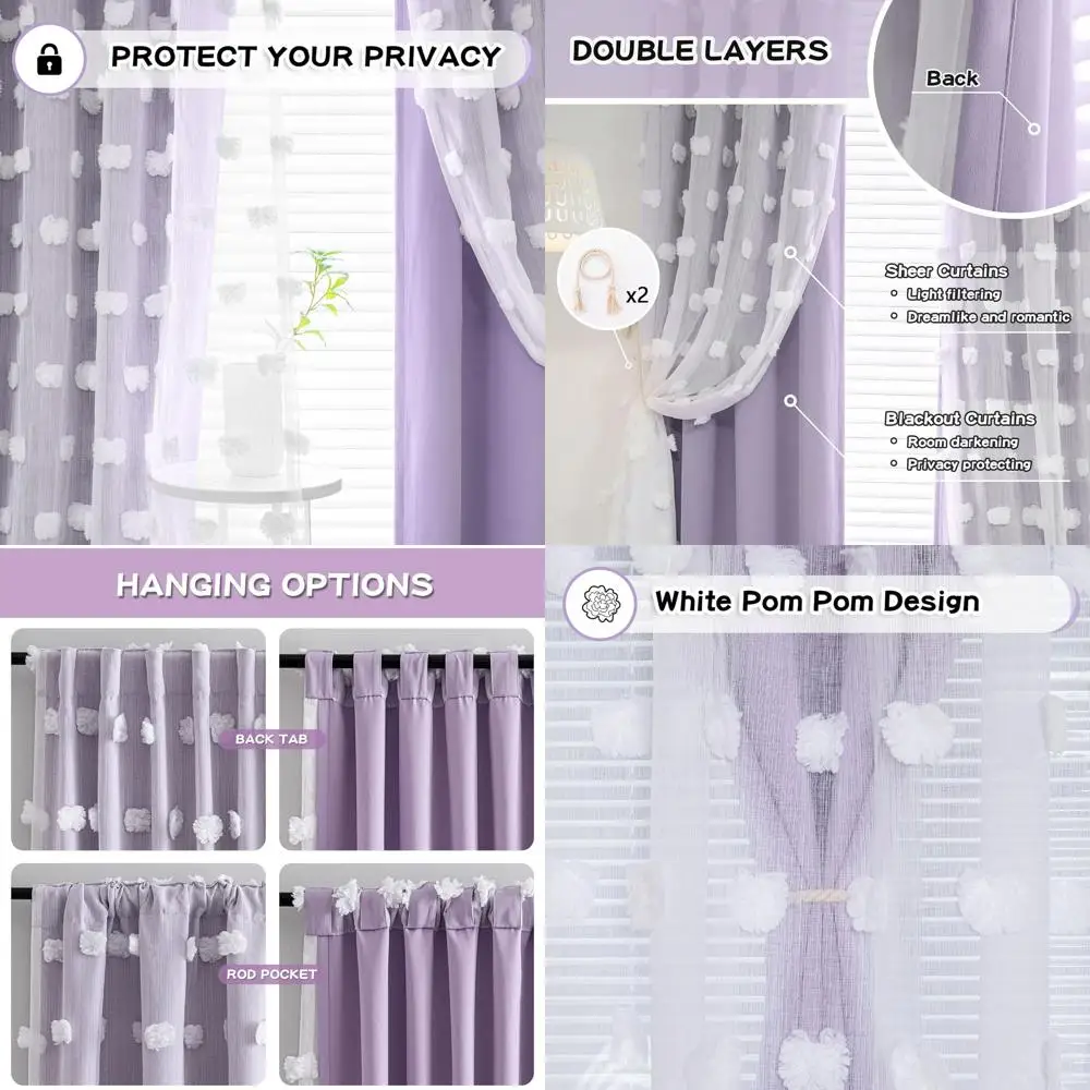 Фиолетовые детские шторы с белыми помпонами, прозрачные, затемняющие, длина 72, 2 панели
Фиолетовые детские шторы с белыми помпонами, прозрачные, затемняющие, длина 72, 2 панели