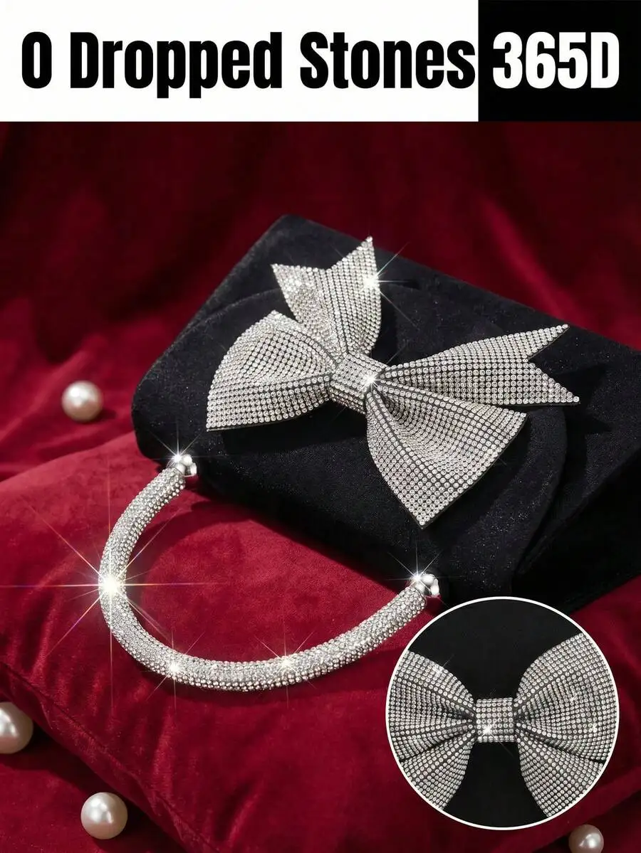 Elegant Black Velvet Clutch With Full Rhinestone Bow And Sparkling Handle, Perfect For Evening Wedding Prom And Holiday Events
Elegant Black Velvet Clutch With Full Rhinestone Bow And Sparkling Handle, Perfect For Evening Wedding Prom And Holiday Events