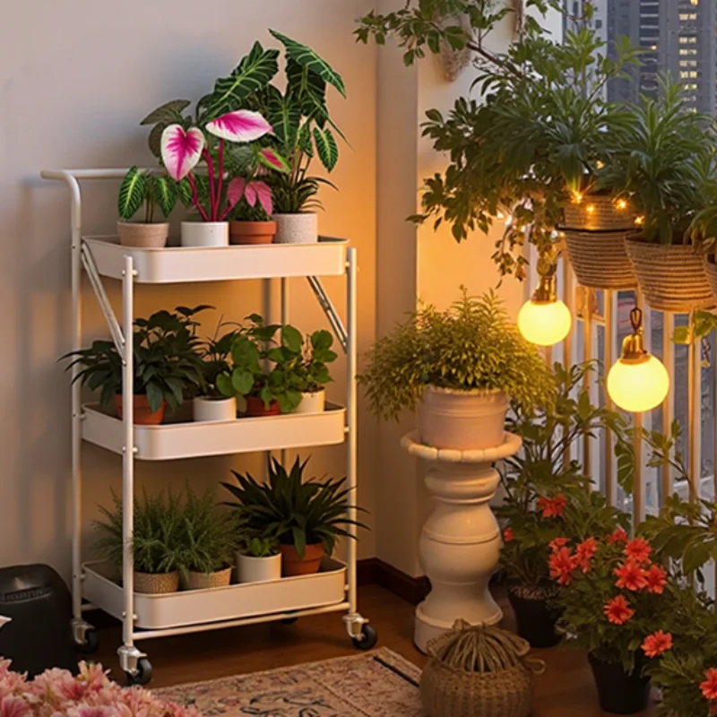 Wheeled wrought iron trolley balcony living room corner green plants succulent flower pot rack
Wheeled wrought iron trolley balcony living room corner green plants succulent flower pot rack