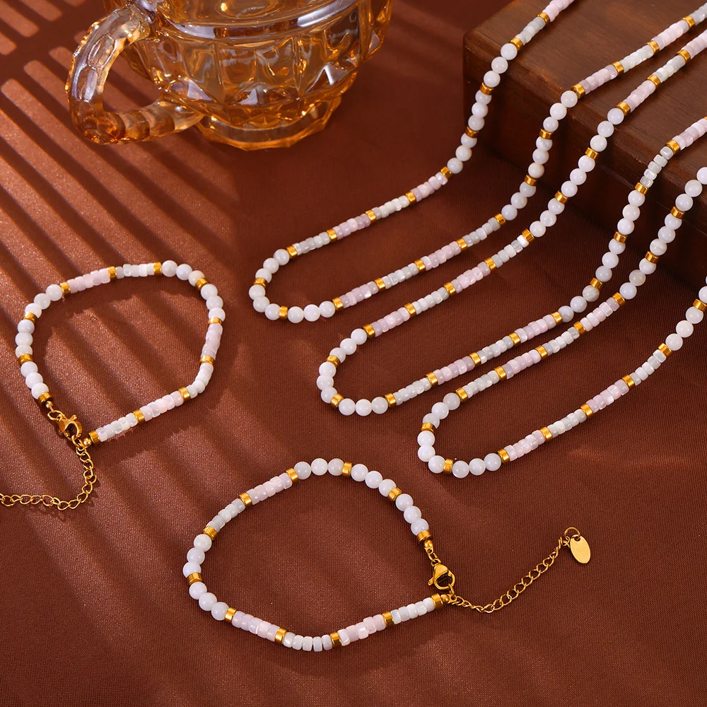 Ins 18K Gold PVD Plated Stainless Steel Round Beaded Sea Shell Pearl Necklace Bracelet Set For Women Spring Summer Waterproof
Ins 18K Gold PVD Plated Stainless Steel Round Beaded Sea Shell Pearl Necklace Bracelet Set For Women Spring Summer Waterproof