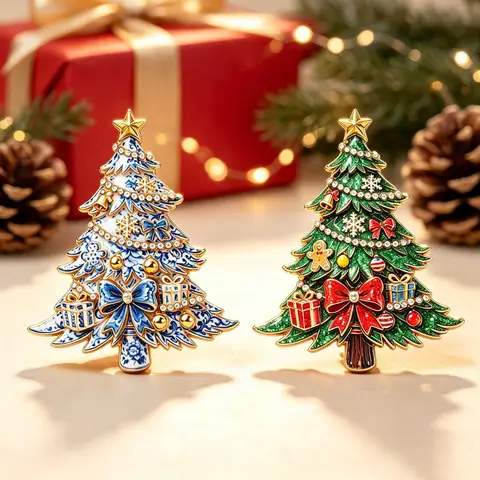 Jardme Fiyonklu Noel Ağacı Broşları Kadın Erkekler İçin Emaye Fiyonklu Kış Çam Ağacı Yeni Yıl Broş İğneleri Hediyeler