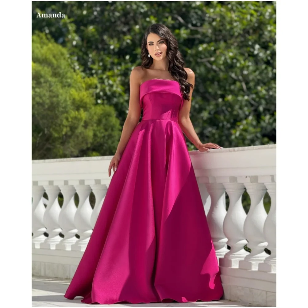 Amanda Customized Rose Red Prom Dresses Satin Sleeveless A-line vestidos de noche Strapless Floor-Length Evening Dresse 2025
Amanda Customized Rose Red Prom Dresses Satin Sleeveless A-line vestidos de noche Strapless Floor-Length Evening Dresse 2025