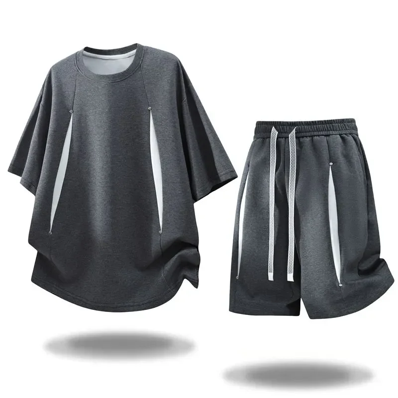 Men's Deconstructed Two-Piece Set Casual T-Shirt and Shorts with Rivets
Men's Deconstructed Two-Piece Set Casual T-Shirt and Shorts with Rivets
