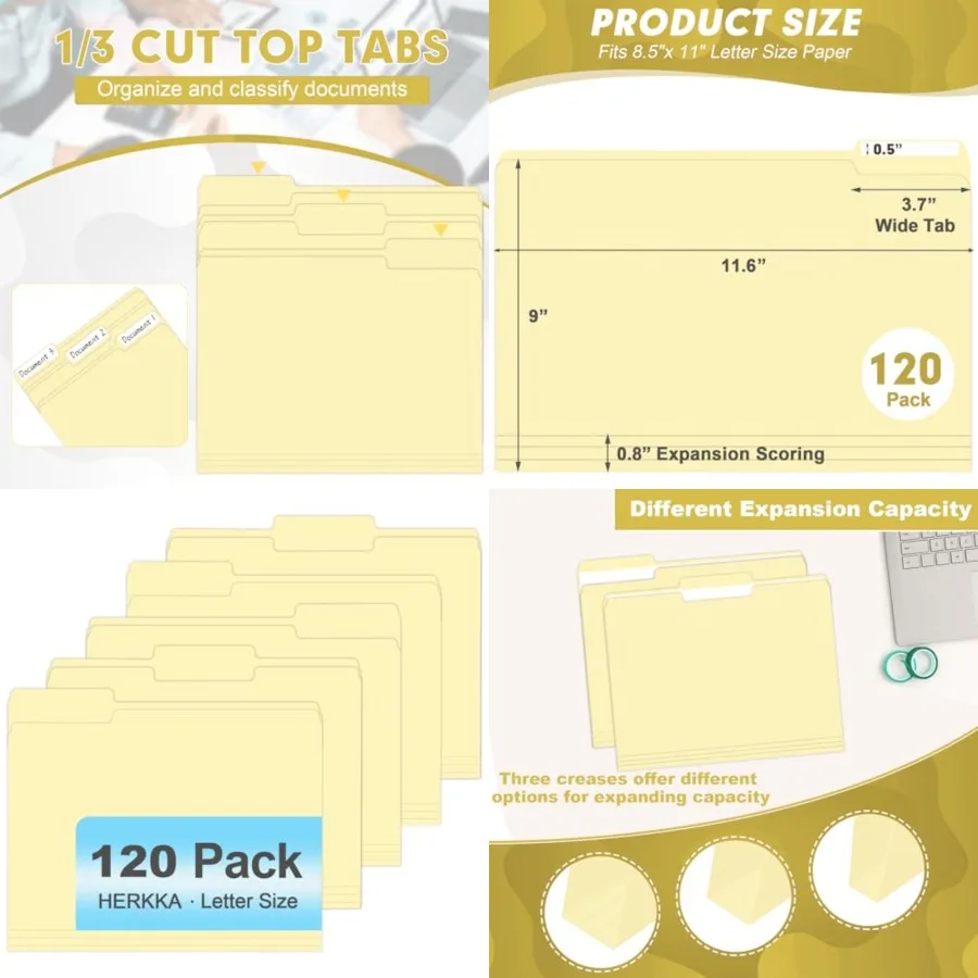 Manila Folders HERKKA 120 Pack 1/3 Cut Tab File Folders Letter Size 8.5 x 11 Designed for Efficient Office and Classroom Organi
Manila Folders HERKKA 120 Pack 1/3 Cut Tab File Folders Letter Size 8.5 x 11 Designed for Efficient Office and Classroom Organi