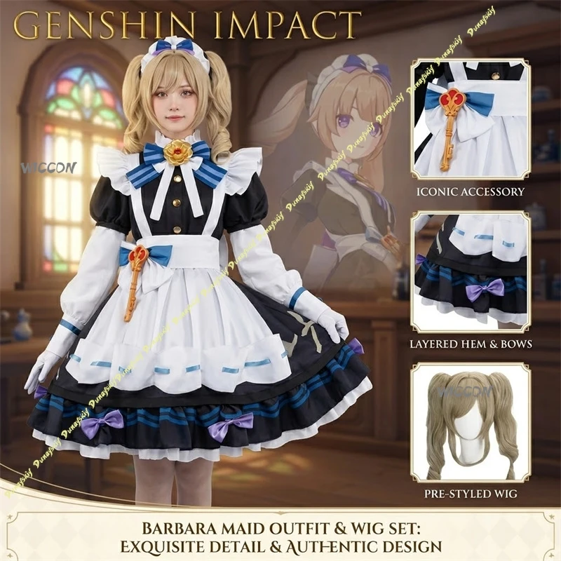 Genshin Impact Starry Wonderland Maid Cosplay Costume Anime Game Outfit With Lace Apron Ruffled Cuffs Bowknot Decor For Women
Genshin Impact Starry Wonderland Maid Cosplay Costume Anime Game Outfit With Lace Apron Ruffled Cuffs Bowknot Decor For Women