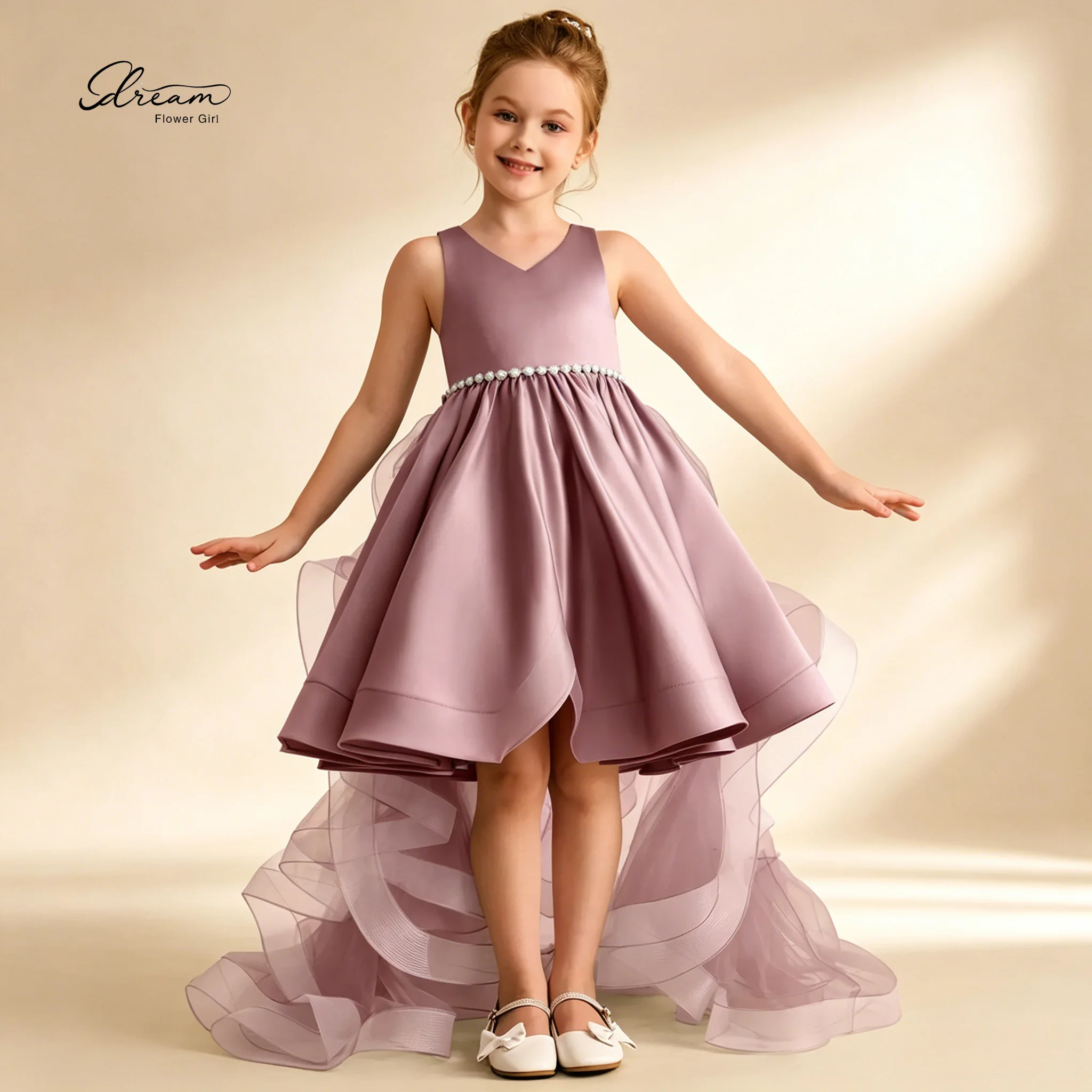 Custom Pink Chiffon Off-Shoulder Sleeveless Ball Gown with Asymmetrical Hem and Pearl Waist Detailing — Formal Children's Dress
Custom Pink Chiffon Off-Shoulder Sleeveless Ball Gown with Asymmetrical Hem and Pearl Waist Detailing — Formal Children's Dress