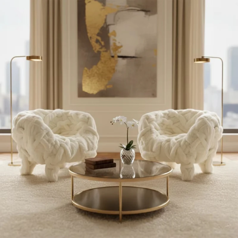 Knitted single sofa lounge chair, modern living room interior furniture armchair
Knitted single sofa lounge chair, modern living room interior furniture armchair
