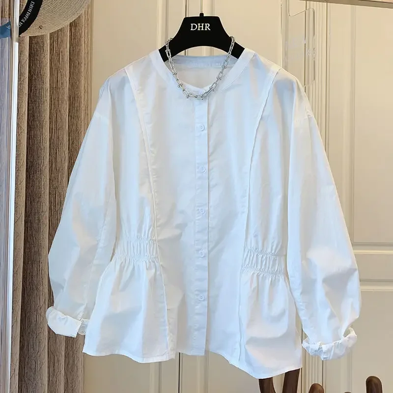 Retro symmetrical pleated shirt women's 2025 spring and autumn new design sense hemming placket elastic waist top
Retro symmetrical pleated shirt women's 2025 spring and autumn new design sense hemming placket elastic waist top