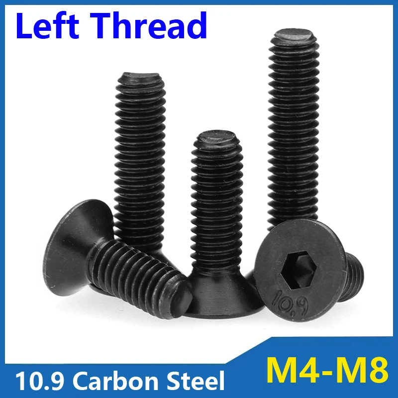 Left Hand Reverse Thread Allen Bolt 10.9 Grade Steel Hex Socket Countersunk Screw Industrial Fastener M4 M5 M6 M8