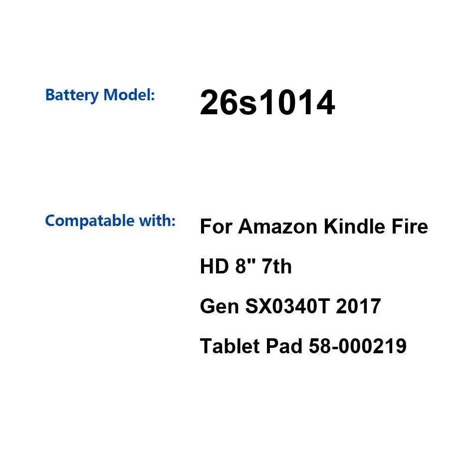 Tablet Battery 26S1014 MC-31A0B8 4750Mah For Amazon Fire HD 8 7Th Generation 2017 Release SX034QT
Tablet Battery 26S1014 MC-31A0B8 4750Mah For Amazon Fire HD 8 7Th Generation 2017 Release SX034QT