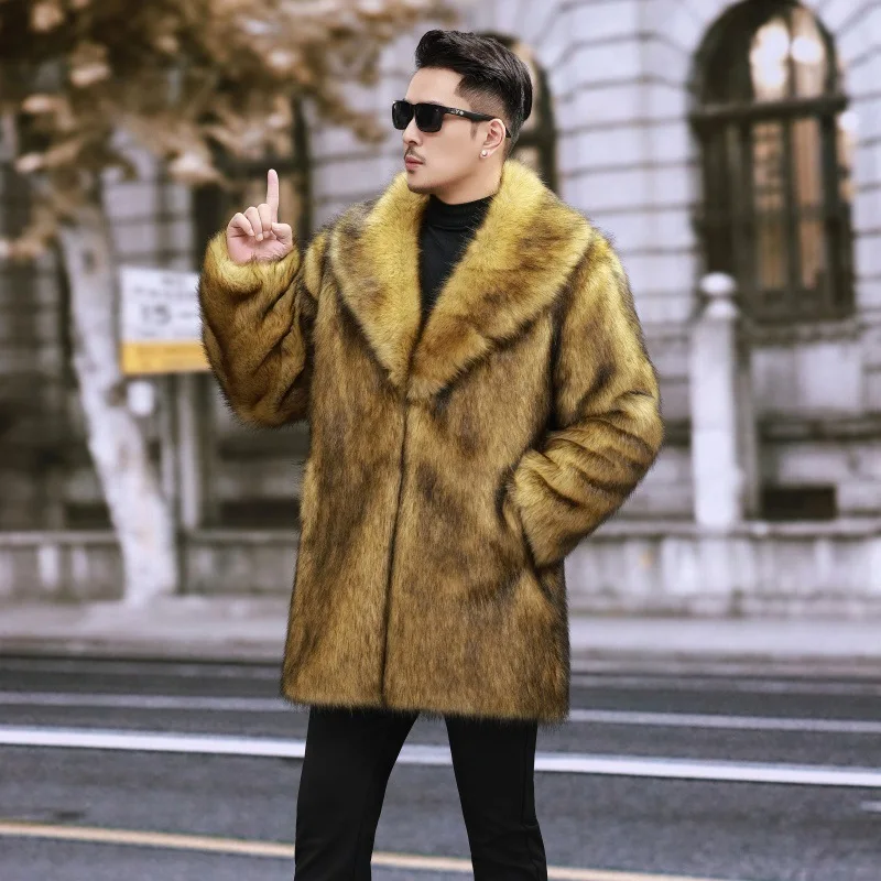 Men's Winter Faion Coat Wolf Fur Trimmed Mink Leather Jaet Mid-Length Collar Stand-Up Coat Briti Sle Loose Fit
Men's Winter Faion Coat Wolf Fur Trimmed Mink Leather Jaet Mid-Length Collar Stand-Up Coat Briti Sle Loose Fit