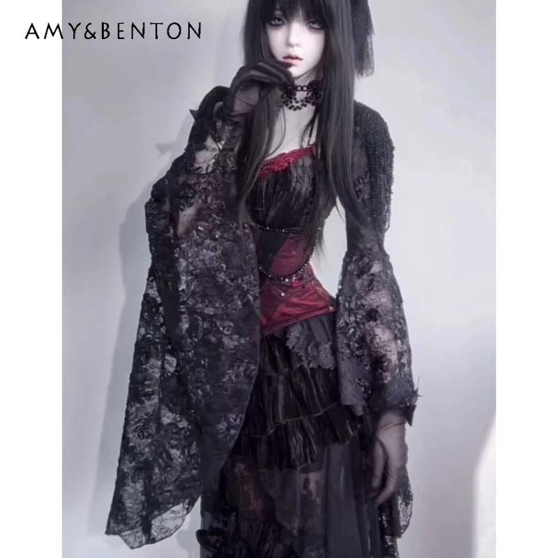 Gothic Halloween Women's Clothing Original Design Autumn New Punk Dark Lolita Sexy Lace Hollow Out Bell Sleeve Dresses Ladies 
Gothic Halloween Women's Clothing Original Design Autumn New Punk Dark Lolita Sexy Lace Hollow Out Bell Sleeve Dresses Ladies