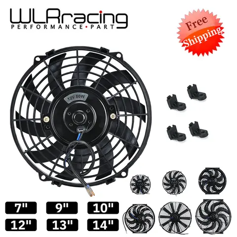 7 9 10 12 13 14 Inch Universal 12V 80W Slim Reversible Black Blade Electric Cooling Radiator Auto Fan Mounting Kit