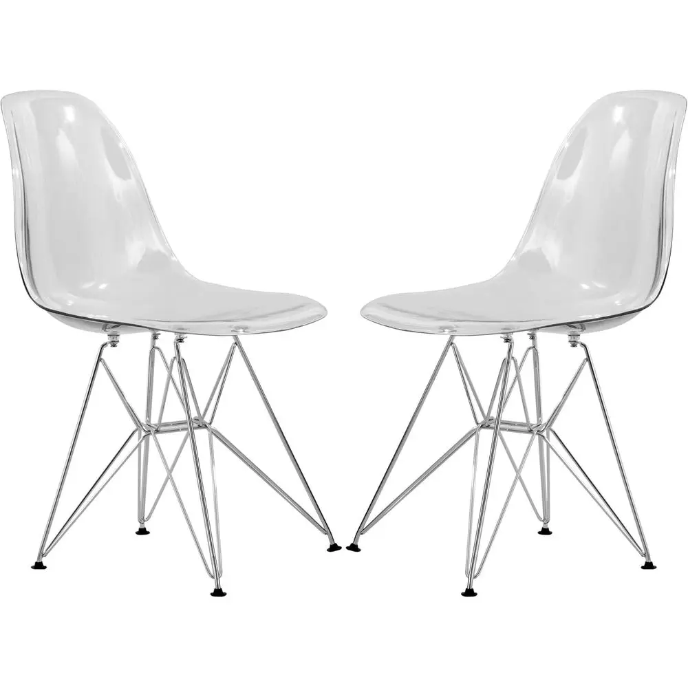 Acrylic Dining Chair with Chrome Base, Curved Back, Ergonomic Design - Ideal for Home, Kitchen, and Café (Clear, Set of 2)
Acrylic Dining Chair with Chrome Base, Curved Back, Ergonomic Design - Ideal for Home, Kitchen, and Café (Clear, Set of 2)