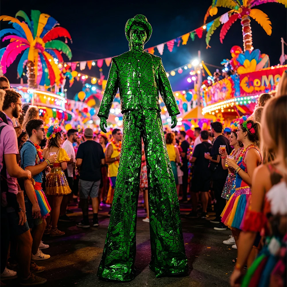 Shiny Green Mirror Cracked Glass Reflective Stilt Walker Costume for Parade Nightclub LED Robot Show Adult Size
Shiny Green Mirror Cracked Glass Reflective Stilt Walker Costume for Parade Nightclub LED Robot Show Adult Size